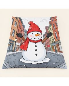 Snowman In The City Streets Urban Noel Downtown Wishes Funny Illustration Duvet Cover Set (synthetic illustration; no displayed measurements)