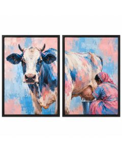 Milking Cow By Ejaaz Haniff - 2 Piece Graphic Art Print Set