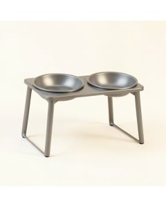 Pine Branch Pet Feeding Stand With Two Plain Empty Bowls - Gray (synthetic illustration; no displayed measurements)