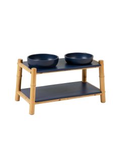 Reed Crest Pet Feeding Stand With Two Plain Empty Bowls - Navy (synthetic illustration; no displayed measurements)