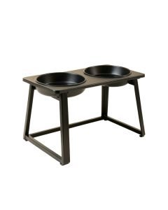Summit Crossing Pet Feeding Stand With Two Plain Empty Bowls - Black