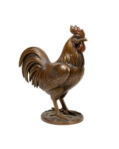 Woodland Metal Rooster Statue (synthetic illustration; no displayed measurements)