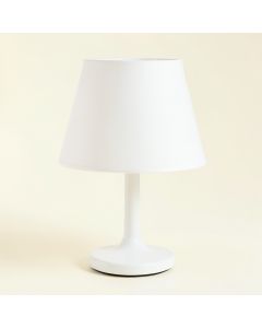 Flint Arc Table Lamp With A Plain Fabric Shade (synthetic illustration; no displayed measurements)