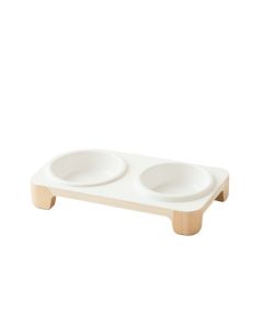 Moss Dell Pet Feeding Stand With Two Plain Empty Bowls - White