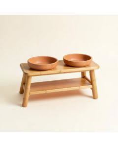 Dawn Crossing Pet Feeding Stand With Two Plain Empty Bowls - Terracotta (synthetic illustration; no displayed measurements)