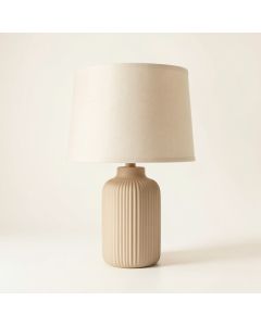 Pine Bend Table Lamp With A Plain Fabric Shade - Beige (synthetic illustration; no displayed measurements)