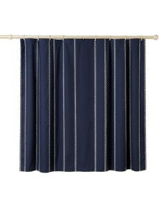 Stone Crossing Shower Curtain Hanging Flat From A Plain Rod - Navy
