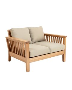 Safira Outdoor Acacia Wood Loveseat With Cushions (synthetic illustration; no displayed measurements)