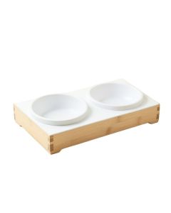 Oak Bend Pet Feeding Stand With Two Plain Empty Bowls - White