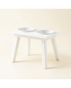 Cove Edge Pet Feeding Stand With Two Plain Empty Bowls - White (synthetic illustration; no displayed measurements)