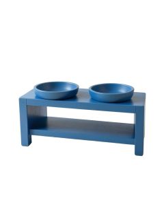 Pine Bend Pet Feeding Stand With Two Plain Empty Bowls - Blue
