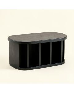 Oak Arc Shoe Storage Bench (synthetic illustration; no displayed measurements)