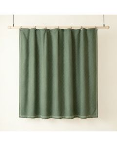Hill Bridge Shower Curtain Hanging Flat From A Plain Rod - Green (synthetic illustration; no displayed measurements)