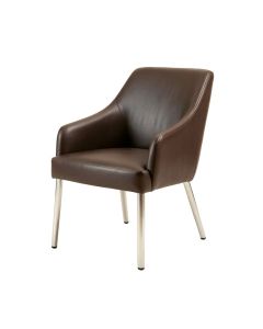 Braatz Leather Upholstered Side Dining Chair In Brushed Chrome