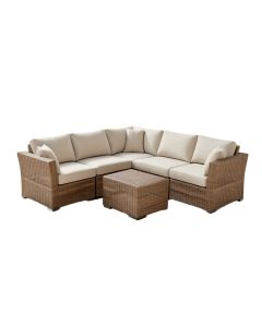 Danicia Outdoor Patio 6 Piece Rattan Sectional Seating Group With Cushions (synthetic illustration; no displayed measurements)