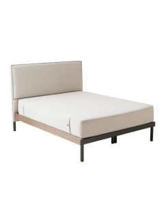 Modern Linen Curved Upholstered Platform Bed , Solid Wood Frame , Nailhead Trim ( King )