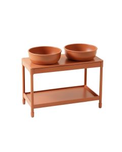 Flint Bridge Pet Feeding Stand With Two Plain Empty Bowls - Terracotta (synthetic illustration; no displayed measurements)