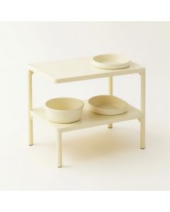Ridge Crest Pet Feeding Stand With Two Plain Empty Bowls - Cream (synthetic illustration; no displayed measurements)