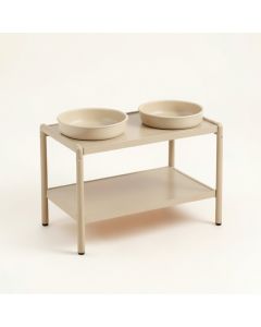 Fern Branch Pet Feeding Stand With Two Plain Empty Bowls - Beige (synthetic illustration; no displayed measurements)