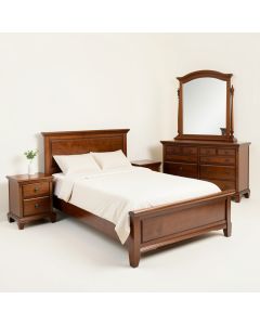 Classic Rich Brown 6 Pieces Twin Bedroom Set ( Twin Bed + Nightstand * 2+ Dresser + Chest + Mirror ) (synthetic illustration; no displayed measurements)