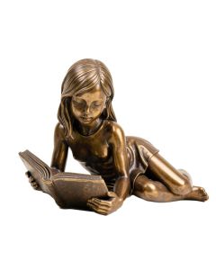 Young Girl Laying And Reading Book Bronze Statue