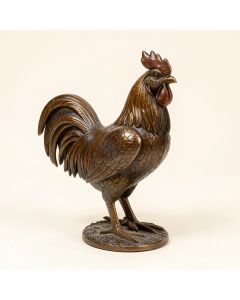 Woodland Metal Rooster Statue (synthetic illustration; no displayed measurements)