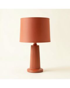 Hazel Arc Table Lamp With A Plain Fabric Shade (synthetic illustration; no displayed measurements)