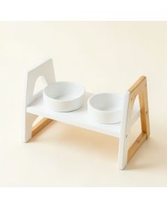 Sage Branch Pet Feeding Stand With Two Plain Empty Bowls - White (synthetic illustration; no displayed measurements)
