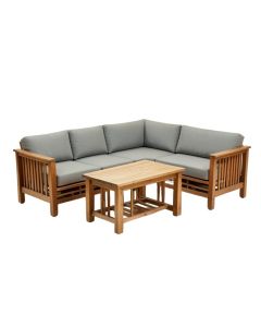 Winston Porter 4Pcs Wooden Patio Furniture Set Table & Sectional Sofa Garden