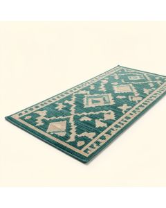 Rotz Geometric Hand Hooked Teal/Beige Indoor / Outdoor Area Rug (synthetic illustration; no displayed measurements)