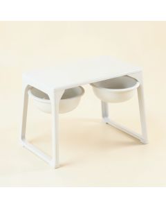 Oak Bluff Pet Feeding Stand With Two Plain Empty Bowls - White (synthetic illustration; no displayed measurements)