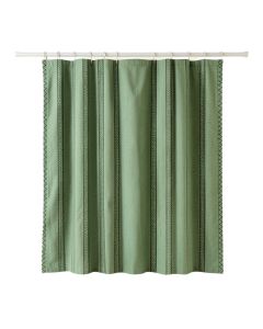Reed Crossing Shower Curtain Hanging Flat From A Plain Rod - Green