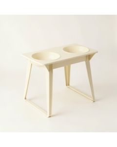 Harbor Bluff Pet Feeding Stand With Two Plain Empty Bowls - Cream (synthetic illustration; no displayed measurements)