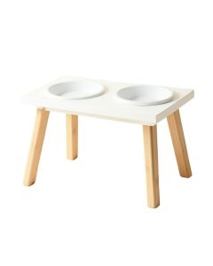 Bay Field Pet Feeding Stand With Two Plain Empty Bowls - White