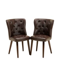 Ellayne Tufted Faux Leather Dining Chair ( Set Of 2 ) , Dark Brown