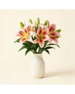 Real Touch Tiger Lilies Floral Arrangement In Vase (synthetic illustration; no displayed measurements)