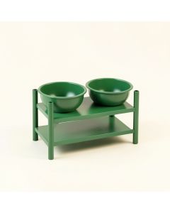 Cove Bend Pet Feeding Stand With Two Plain Empty Bowls - Green (synthetic illustration; no displayed measurements)