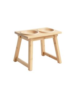 Maple Bend Pet Feeding Stand With Two Plain Empty Bowls - Beige
