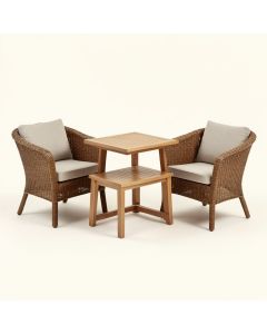 Winston Porter 3Pcs Rattan Patio Chair & Table Set Outdoor Furniture Set W/ Wooden Frame (synthetic illustration; no displayed measurements)