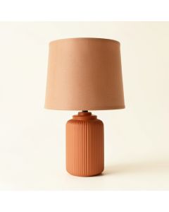 Summit Arc Table Lamp With A Plain Fabric Shade - Terracotta (synthetic illustration; no displayed measurements)