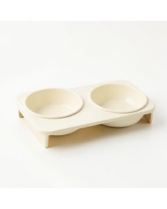 Slate Edge Pet Feeding Stand With Two Plain Empty Bowls - Cream (synthetic illustration; no displayed measurements)