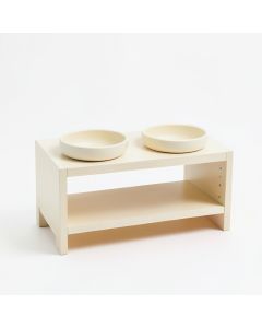 Meadow Edge Pet Feeding Stand With Two Plain Empty Bowls - Cream (synthetic illustration; no displayed measurements)