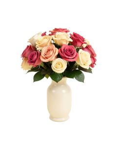 Artificial Real Touch Roses Floral Arrangement In Vase