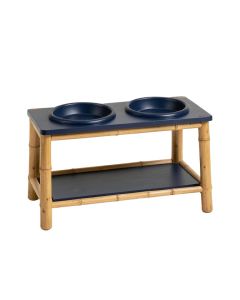 Stone Edge Pet Feeding Stand With Two Plain Empty Bowls - Navy