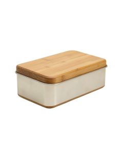 Stainless Steel Bread Box With Bamboo Cutting Board (synthetic illustration; no displayed measurements)