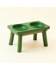Wren Bridge Pet Feeding Stand With Two Plain Empty Bowls - Green (synthetic illustration; no displayed measurements)