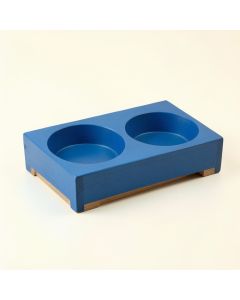 Spruce Arc Pet Feeding Stand With Two Plain Empty Bowls - Blue (synthetic illustration; no displayed measurements)