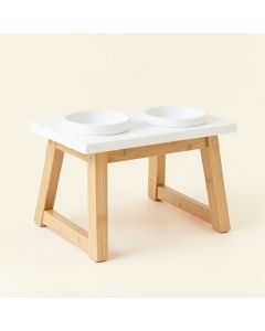 Hill Bridge Pet Feeding Stand With Two Plain Empty Bowls - White (synthetic illustration; no displayed measurements)