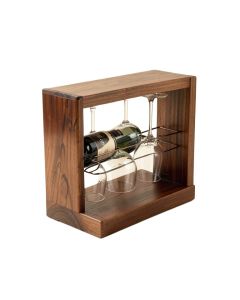 Selman 4 Bottle Solid Wood Tabletop Wine Bottle & Glass Rack In Torched Brown