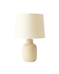 Oak Arc Table Lamp With A Plain Fabric Shade - Cream (synthetic illustration; no displayed measurements)